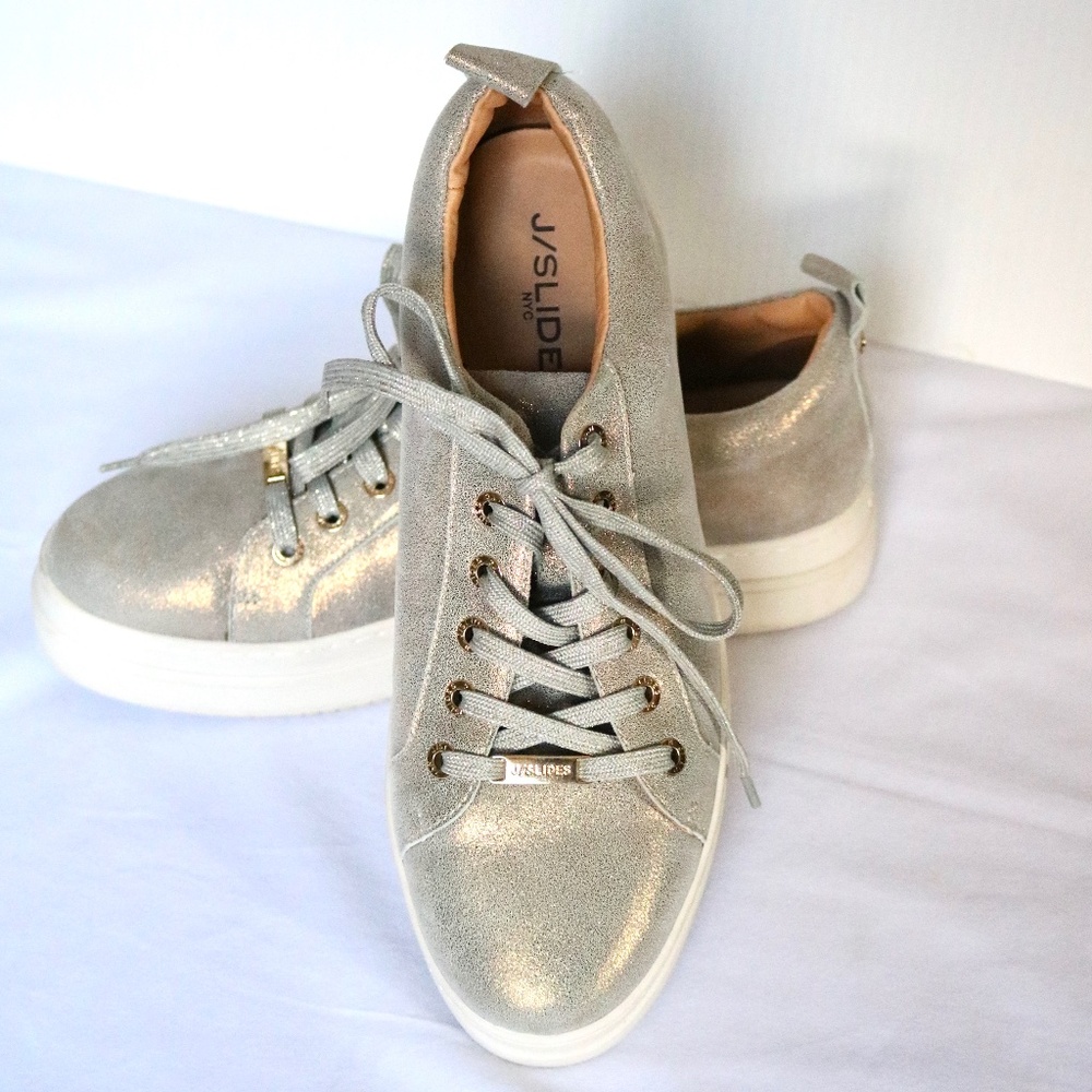 J/Slides NYC Bronze Metallic Suede Noca Platform Sneakers Lace Up Women's 8.5